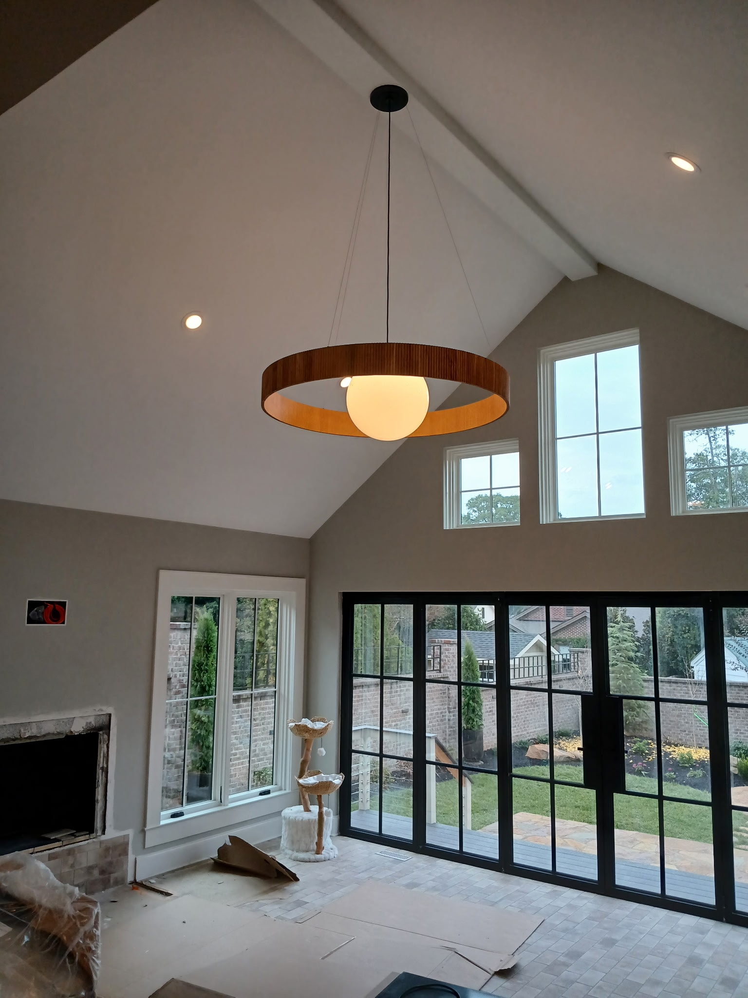 Pendant fixture installation in a vaulted-ceiling room